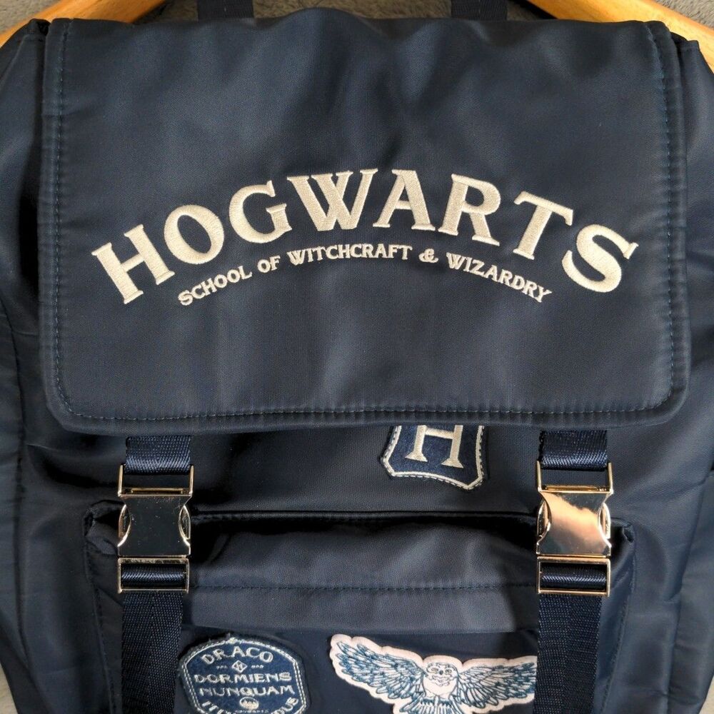 Harry Potter Hogwarts Rucksack Backpack 15 Inch Navy Blue Embroidered Decals - Picture 2 of 6
